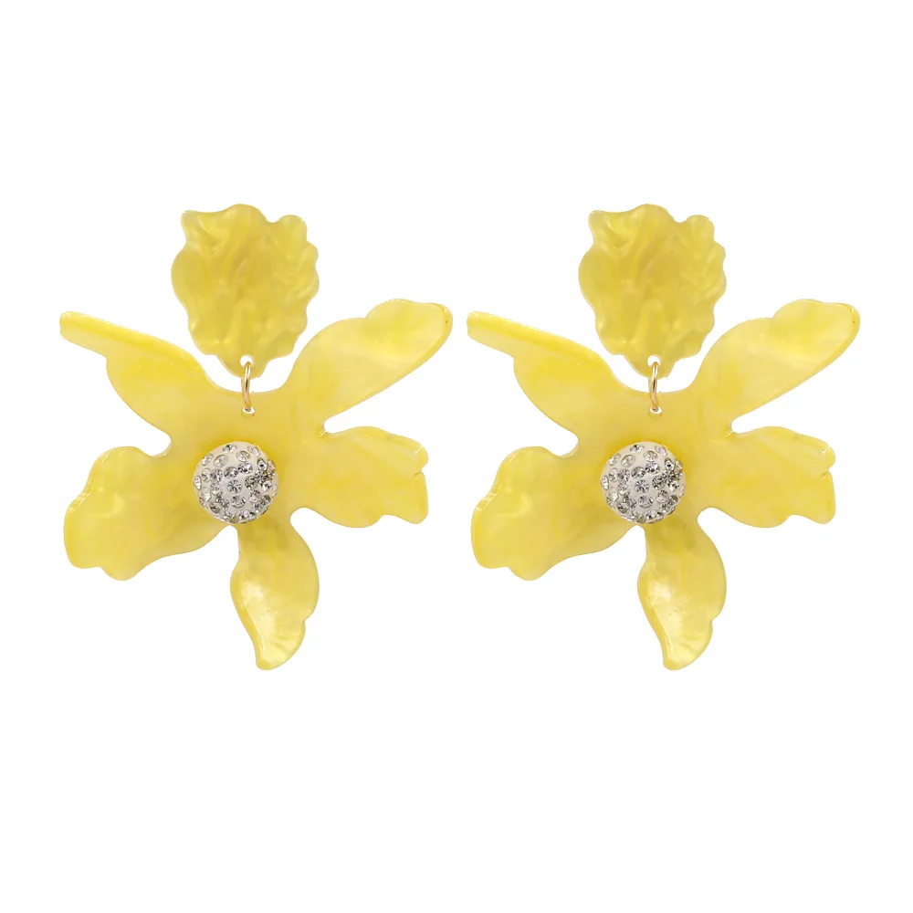 

Bohemia Summer Jewelry Crystal Resin Flower Drop Earrings Yellow Acrylic Big Flower Earrings For Party