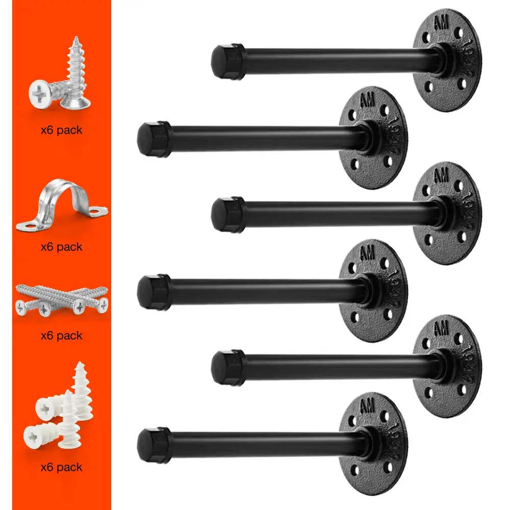 
6pcs Rustic Pipe Decor Industrial DIY Pipe Shelf Bracket for Wood Floating Shelf 