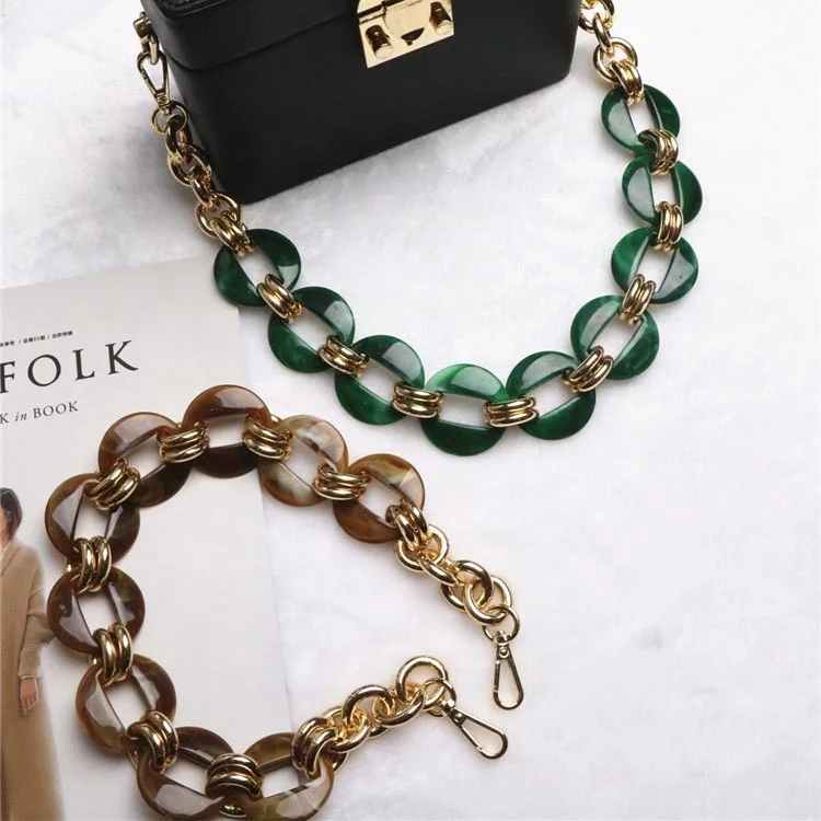 

Meetee B-C032 Fashion Brown Green Round Plastic Acrylic Resin Bag Chain