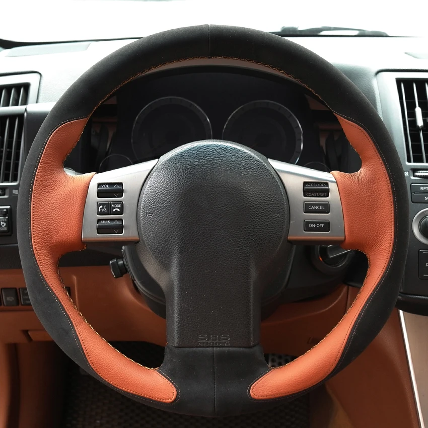 

Custom Hand Sewing Suede Orange Leather Steering Wheel Cover for Nissan 350z Z33 Infiniti FX35 FX45 2003 2004 2005 2006 2007
