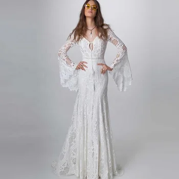 white bohemian lace dress