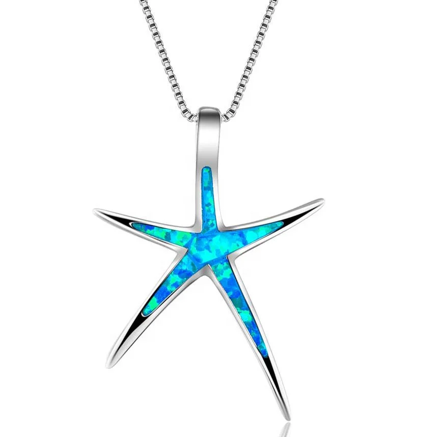 

Sealife Style Jewelry Blue Opal Starfish Pendant In 925 Sterling Silver