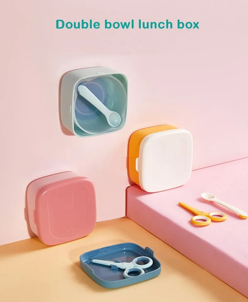 

KUB BPA free high quality 2 bowl set lunch box eco-friendly baby bowl, Pink, blue, yellow