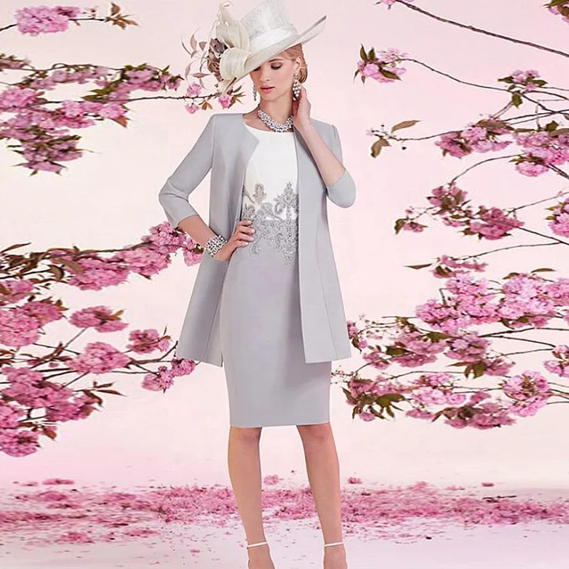 

Two Pieces Satin Plus Size Long Sleeve Mother of the Bride Groom Dresses