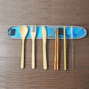 Image of Eco Friendly Cutlery Set Organic Reusable Flatware fiber wood bamboo Utensils