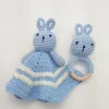 Wooden Teether Crochet Pattern Rattle Bell Toy and Newborn comfort towel Sets