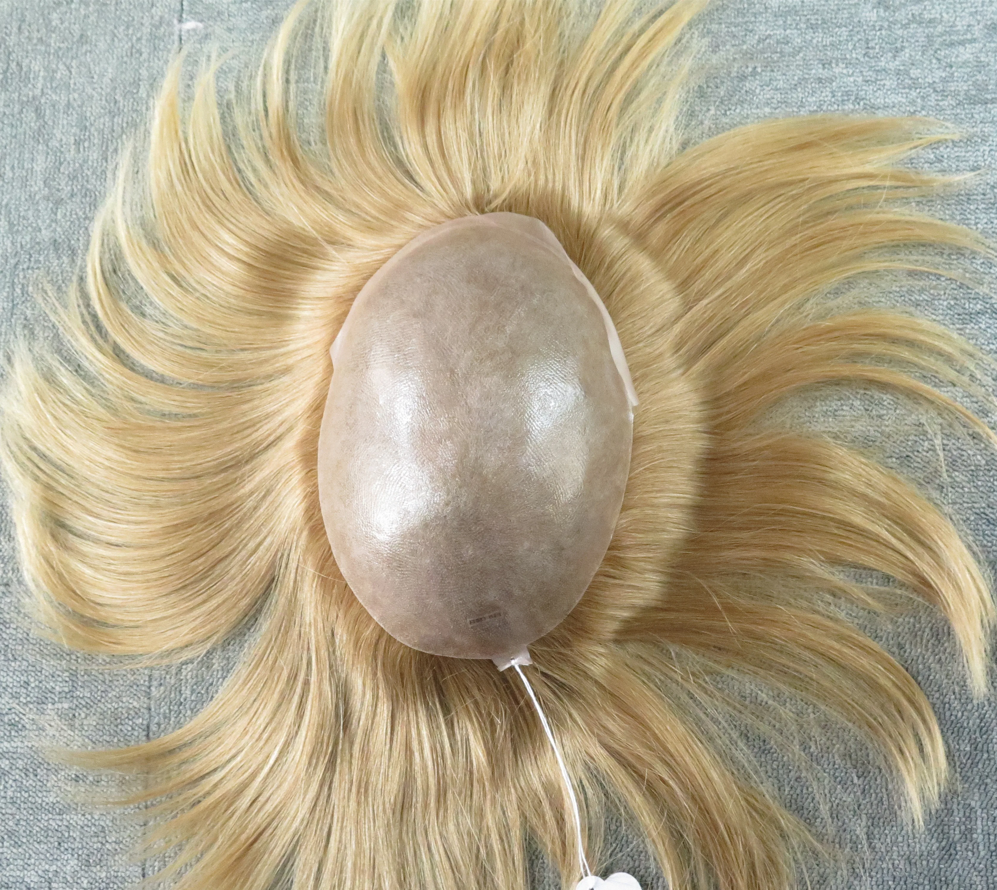 Stock Real Euro Long Hair Injected Pu Skin Hair Replacement Toupee