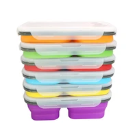 

BPA Free Food Grade Leakproof Silicone Collapsible 3 Compartment Bento Lunch Box Folding Silicone Food Container