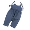 High Quality Cowboy Blue Linen Toddler Romper Autumn Summer Baby Suspender Pants Sleeveless Infants Wear