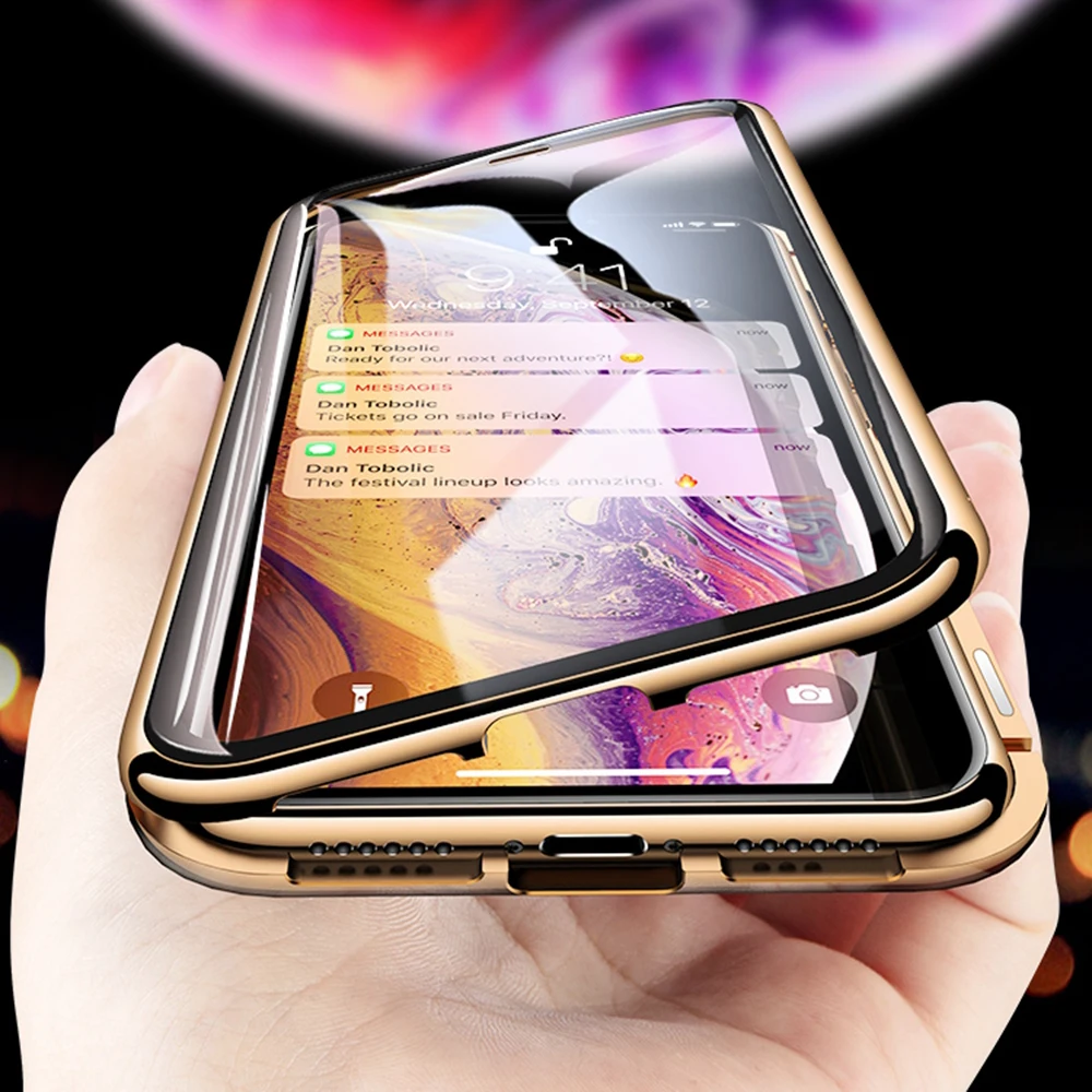 

Free Shipping OTAO Magnetic Adsorption Case For iPhone XS MAX XR X 8 7 6 6s Plus Double Sided Glass Magnet Case, N/a