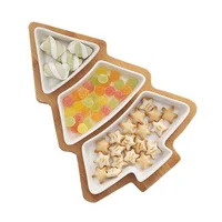 

Snack Appetizer Trays Set Dessert Serving Dishes Ceramic Plates with Bamboo Christmas Tree Tray