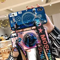 

Free Shipping Retro Camera lanyard bracket Soft Case for iPhone Xs Xr XS Max 6 6s 7 8 Luxury Glitter Case