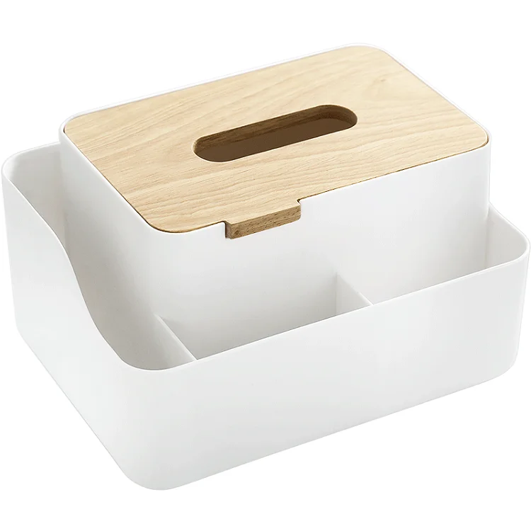 

Refillable container tissue box cover holder with wood