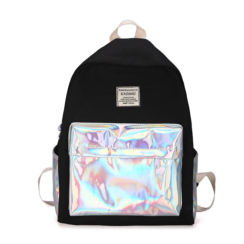 

Canvas Stitching Laser PVC Campus Backpack Korean Style Fashion High School Students Backpack, Custom made