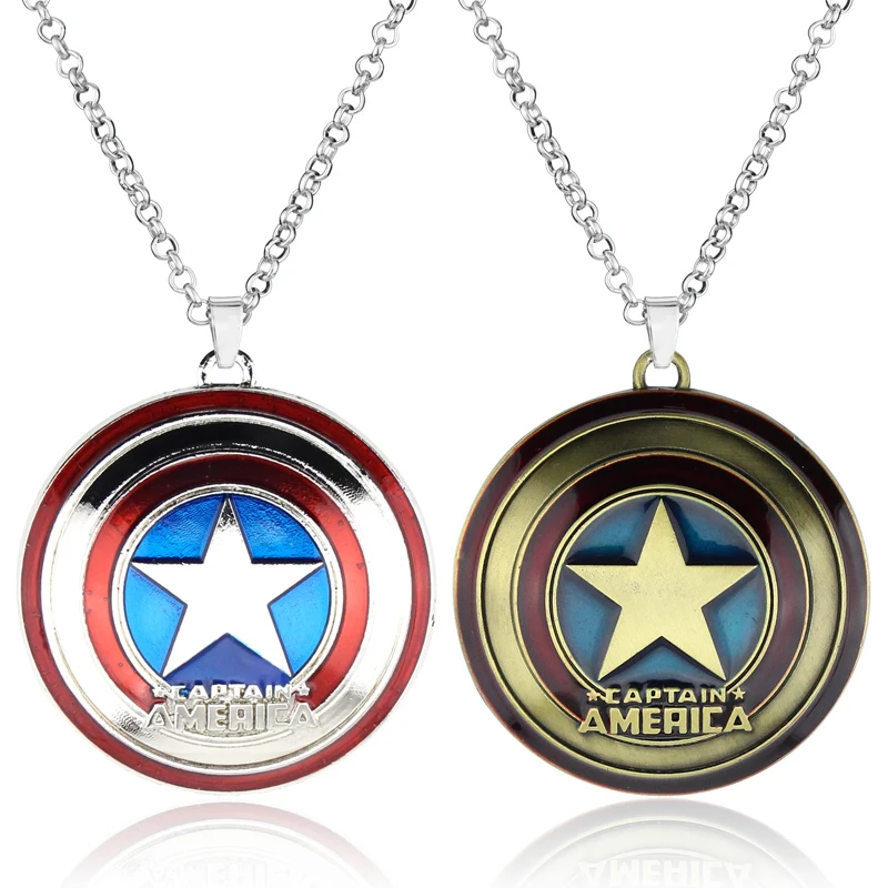 

Fashion Silver Charm Captain America Super Hero Pendant Necklace Movie Jewelry Men Women Gifts, As the picture