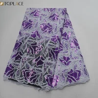 

New nigerian lace fabric 2019 wine african organza lace with sequins net fabric