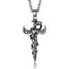 Stainless Steel Jewelry Angel Wings Snake Wrap Cross Pendant Necklace