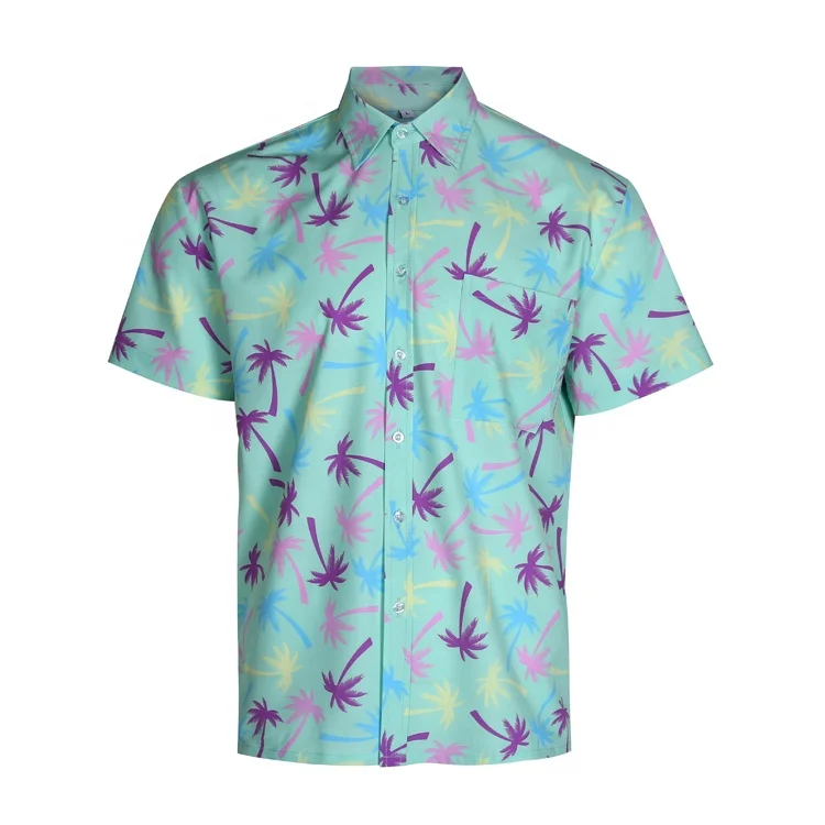 

100%polyester short sleeve custom printed button up hawaiian beach shirt