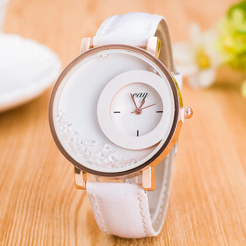 

New Vintage Leather Women Flowing Rhinestone Wrist Watches Casual Quartz Watch (KWT2111), As the picture