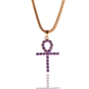 New Design HipHop Purple Crystal Iced Out Cross Pendant Egyptian Violet Ankh Jewelry Necklace