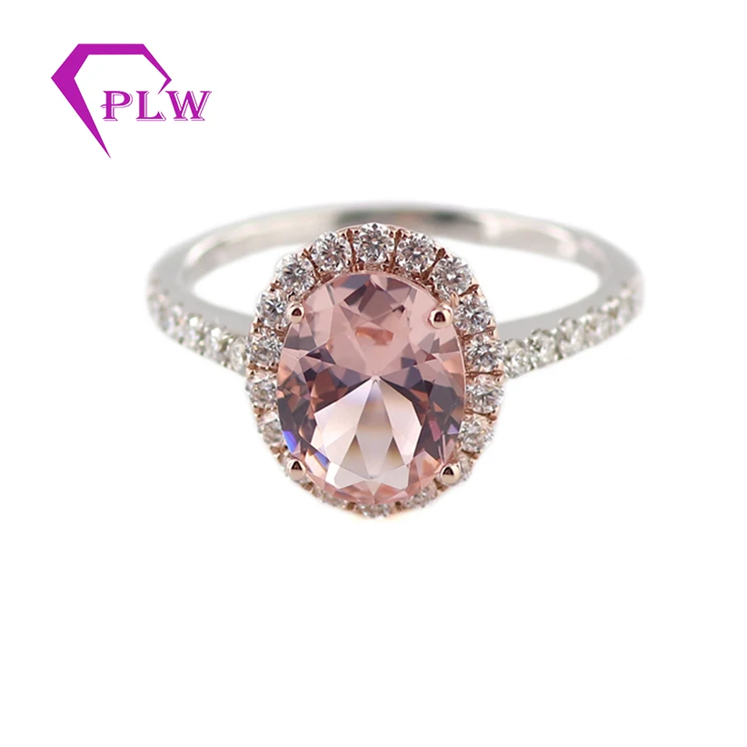 

14k rose gold white gold oval cut morganite engagement ring with moissanite halo setting, White gold;rose gold;yellow gold