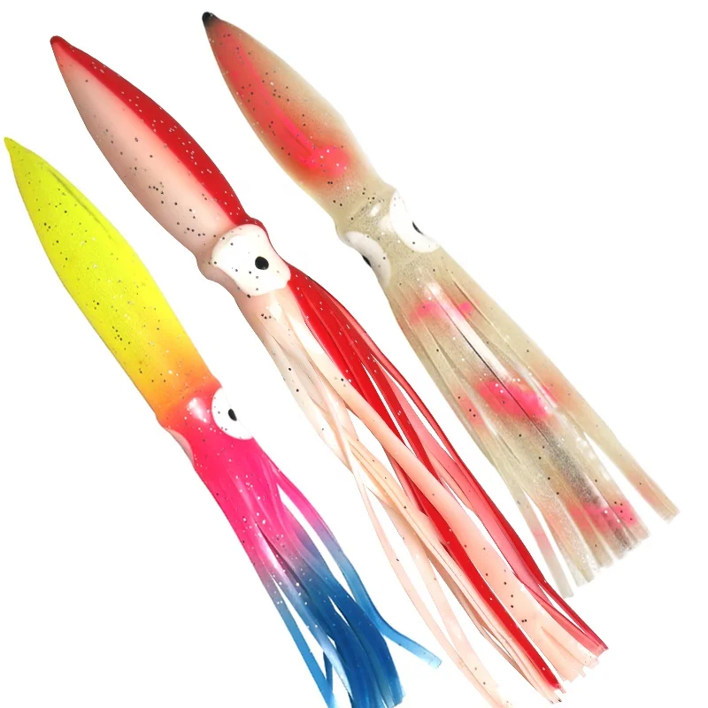 

Rubber Squid Skirts 18.5cm 19.5cm Octopus Soft Fishing Lures Tuna Sailfish Baits Mix Colors, As picture shows