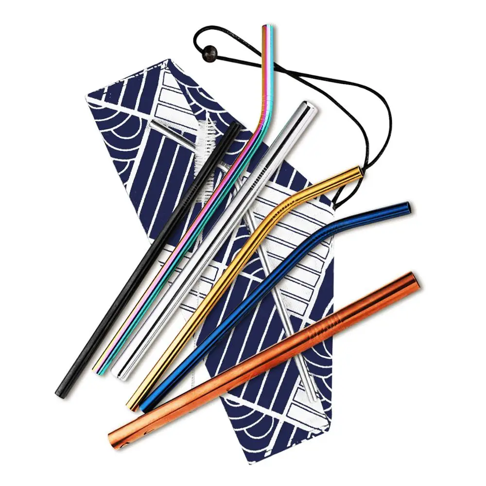

Hot Sale Rainbow Drinking Straws 304 Stainless Steel Reusable Metal Straws with Cleaning Brushes straws for hot drink, Silver;gold;rose gold;black;blue;rainbow;purple