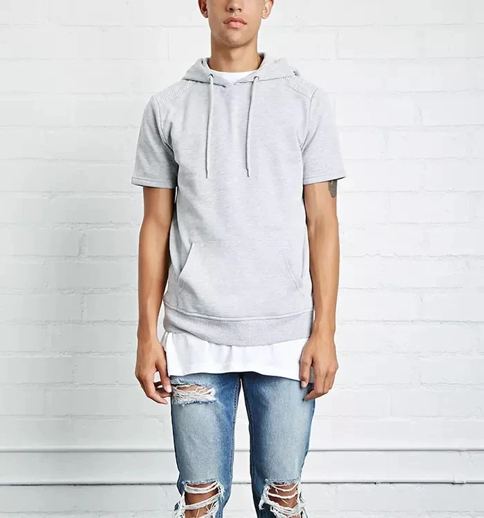 

Fashion Boys Short Sleeve Thick Drawstring Hoodie Without Zipper, Customized color