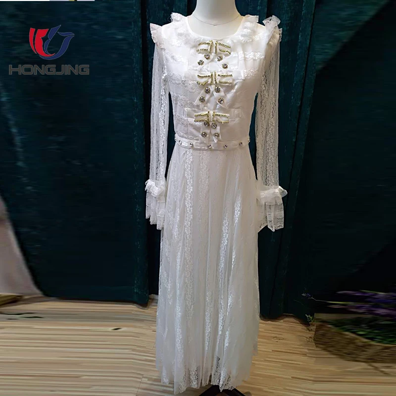 

Women crew-neckline longsleeves ruffled detail Dress hidden back zipper closure fully lined straight hem dress prom party, White,or custom