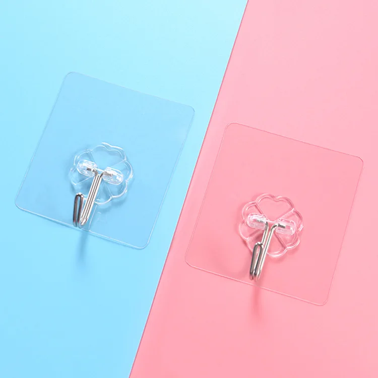 

2019 hot sale plastic cheap Stainless Steel Transparent adhesive sticky hook wall hook, White
