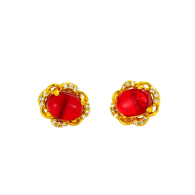 

AE9031702 xupign flower shaped artificial stone stud earring jewelry, plated 24k pure gold earring