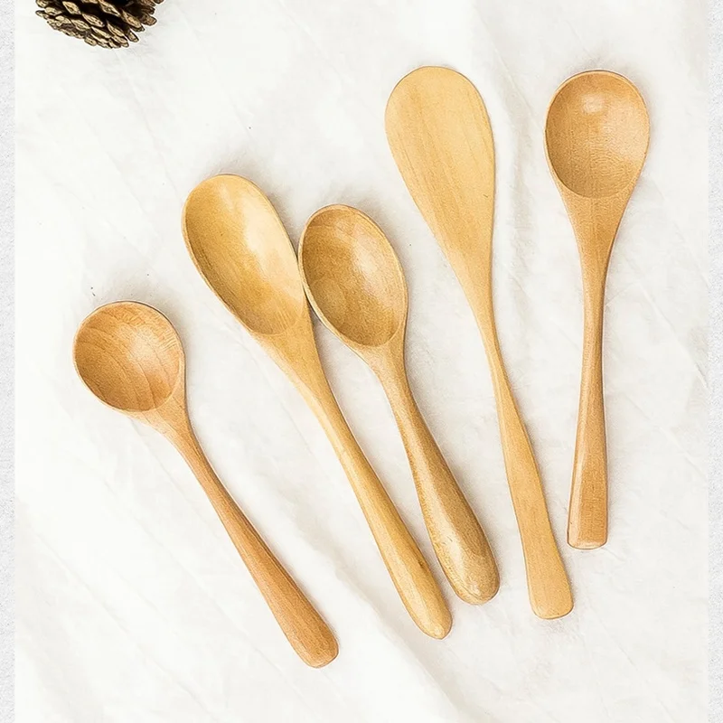 

Environmental protection varnish finished round wood tea spoon wooden ice cream butter spatula spoons food honey salad spoon