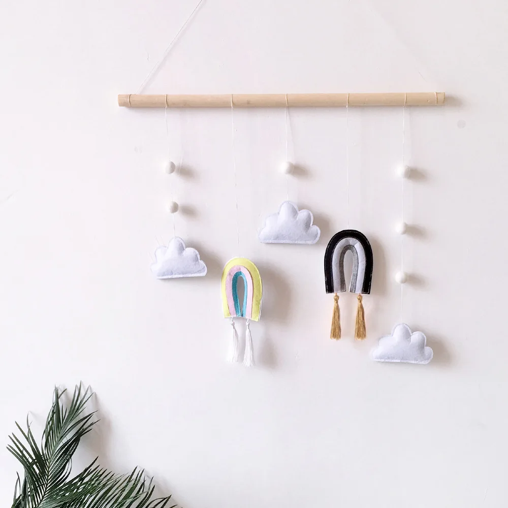 

Nordic Style Wooden Hanging Felt Decoration Children Home Decoration Wall Hanging, Multi color