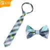 Hot Selling Custom Colorful Plaid Polyester Zipper Necktie and Bow Tie Sets For Children