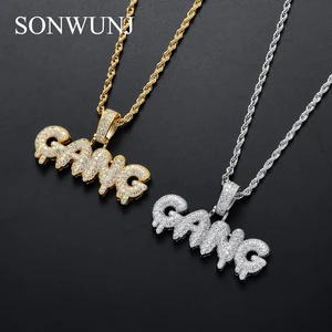 Men CZ GANG Pendant Iced Out Cubic Zircon Necklace Hip Hop gift Jewelry bling bling CN072