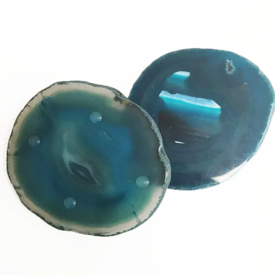 

Hot Selling Wholesale Custom Natural Blue And Green Roller Sliced Agate Coaster