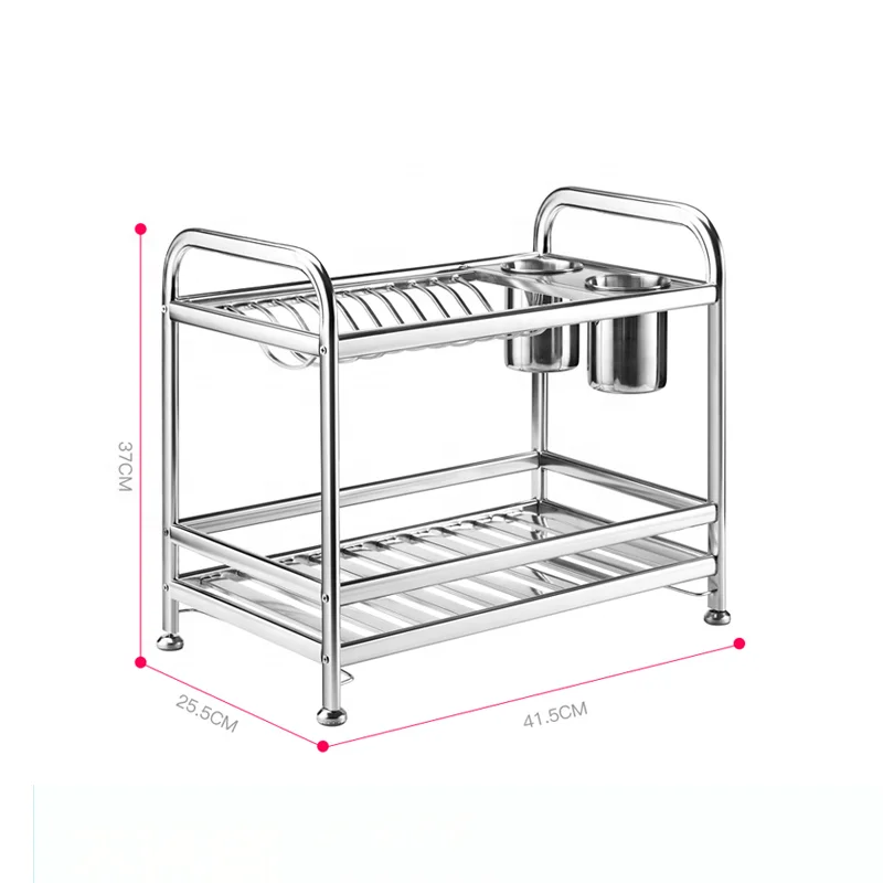 

Modern Decorative Big Stainless Steel Kitchen Dish Drying Rack With Drain Tray, Natural color