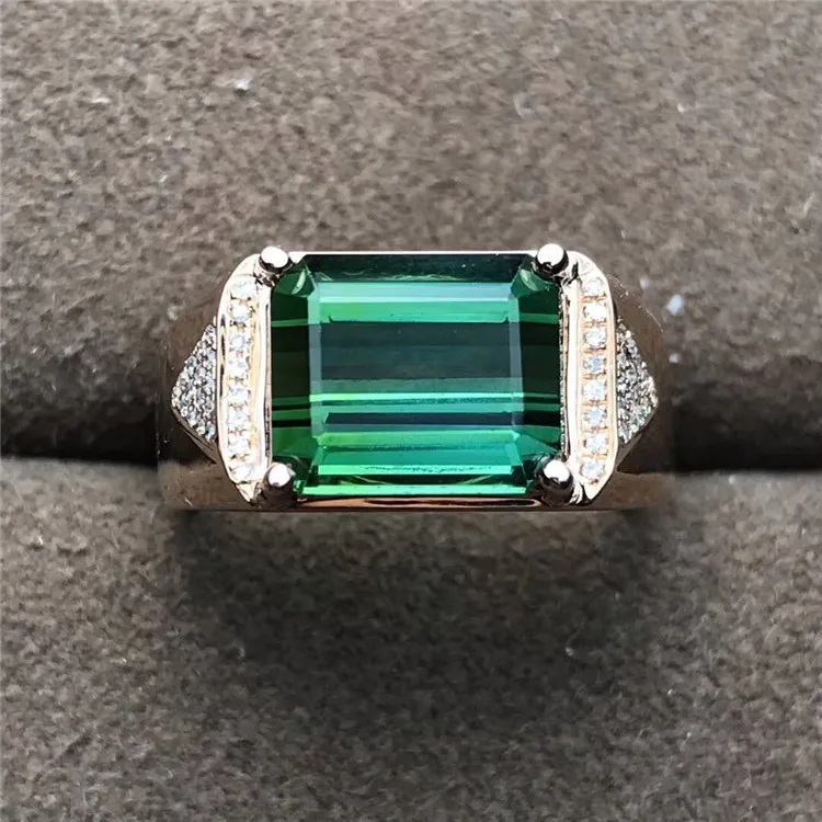 

hot sale SGARIT natural gemstone ring jewelry 18k Gold real diamond 4.95ct green tourmaline wedding engagement Ring For Men