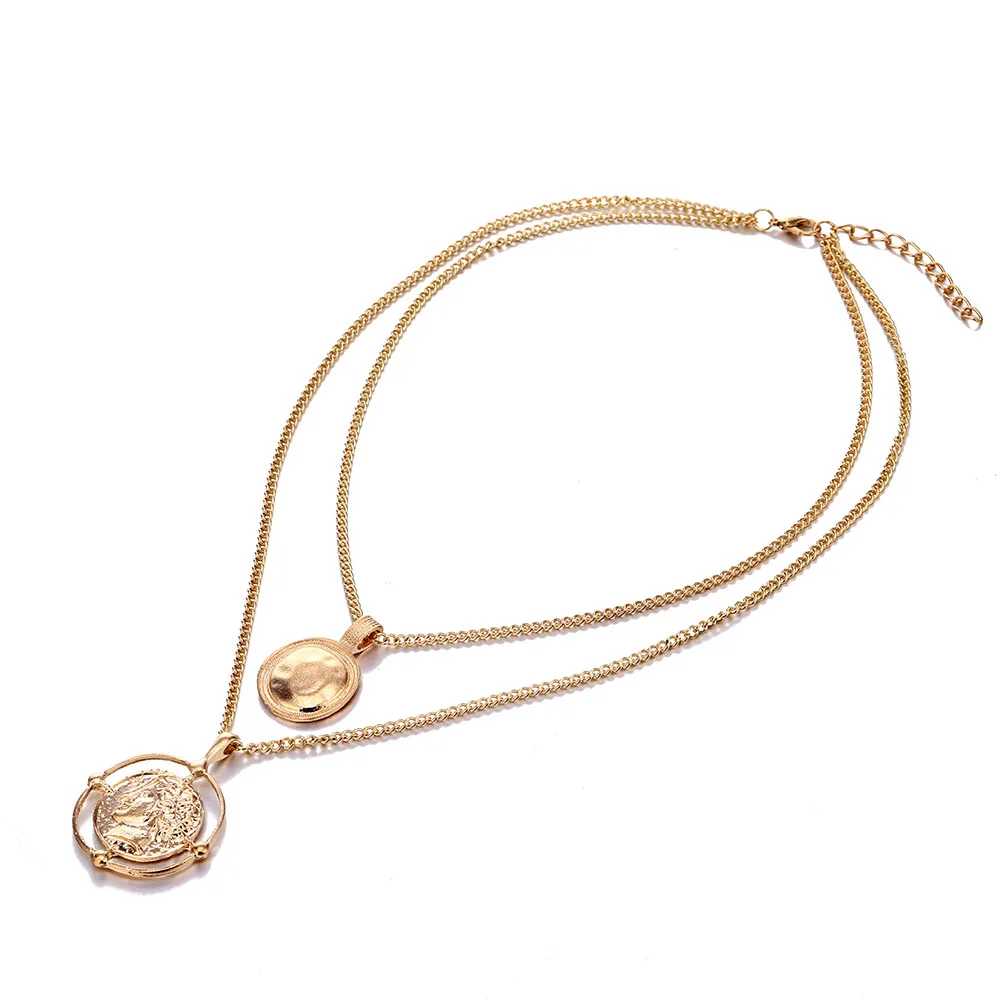 

pendant necklace bohemian female double-layer necklace retro gold carved coin necklace jewelry