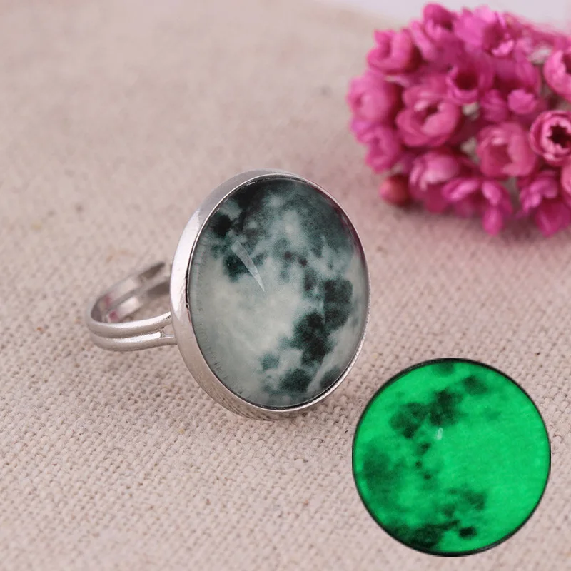 

Moon Rings Shellhard Luminous Full Moon Glow In The Dark Finger Ring Bijoux Femme Fashion Jewelry, Silver