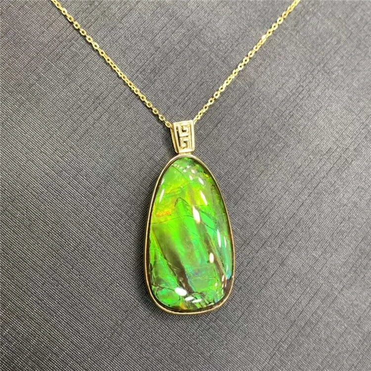 

religion 24k gold water-drop shape simple design fashion pendant 18k gold natural ammolite pendant jewelry, Picture