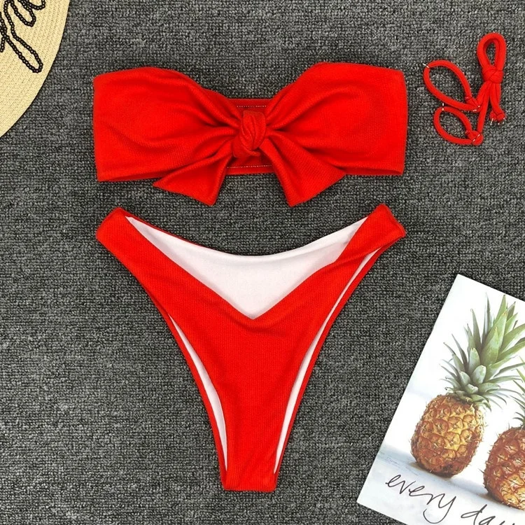 

2019 sexy thong stripe pattern bikini swimsuit CB1904, Red and white