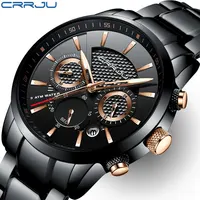 

Currju Luxury Full Steel Clock Sport Waterproof Quartz Watch Men Casual Business Man black chain watch