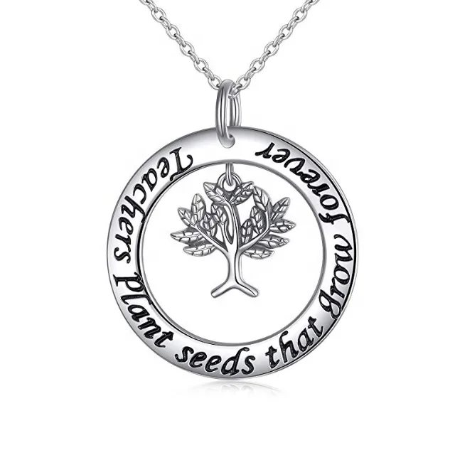 

Teacher Appreciation Gifts Sliver Stainless Steel Custom Engraved Tree Pendant Necklace