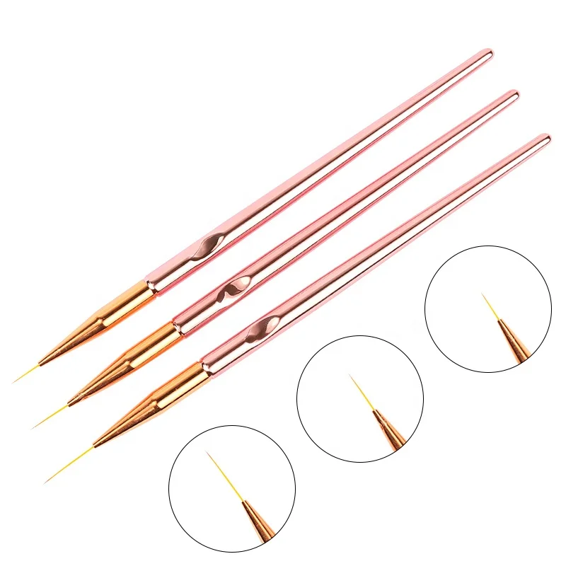 

Misscheering 3pcs/set Rose Gold Nail Art Liner Painting Flower Acrylic UV Gel Extension Builder Brush Manicure Drawing Tools