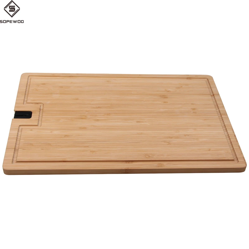

Bamboo cutting board with plastic butcher block board with sharpener, Natural or colored