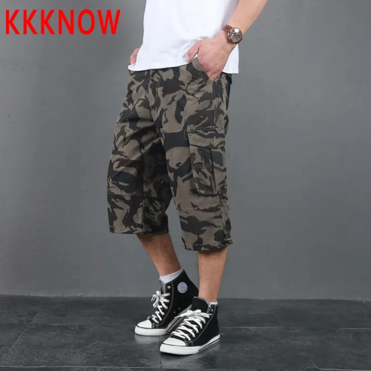 

KKKNOW new summer yellow camo casual pants multi-pocket cargo pants seven straight cotton men's shorts, Gray;white;khaki;blue;green