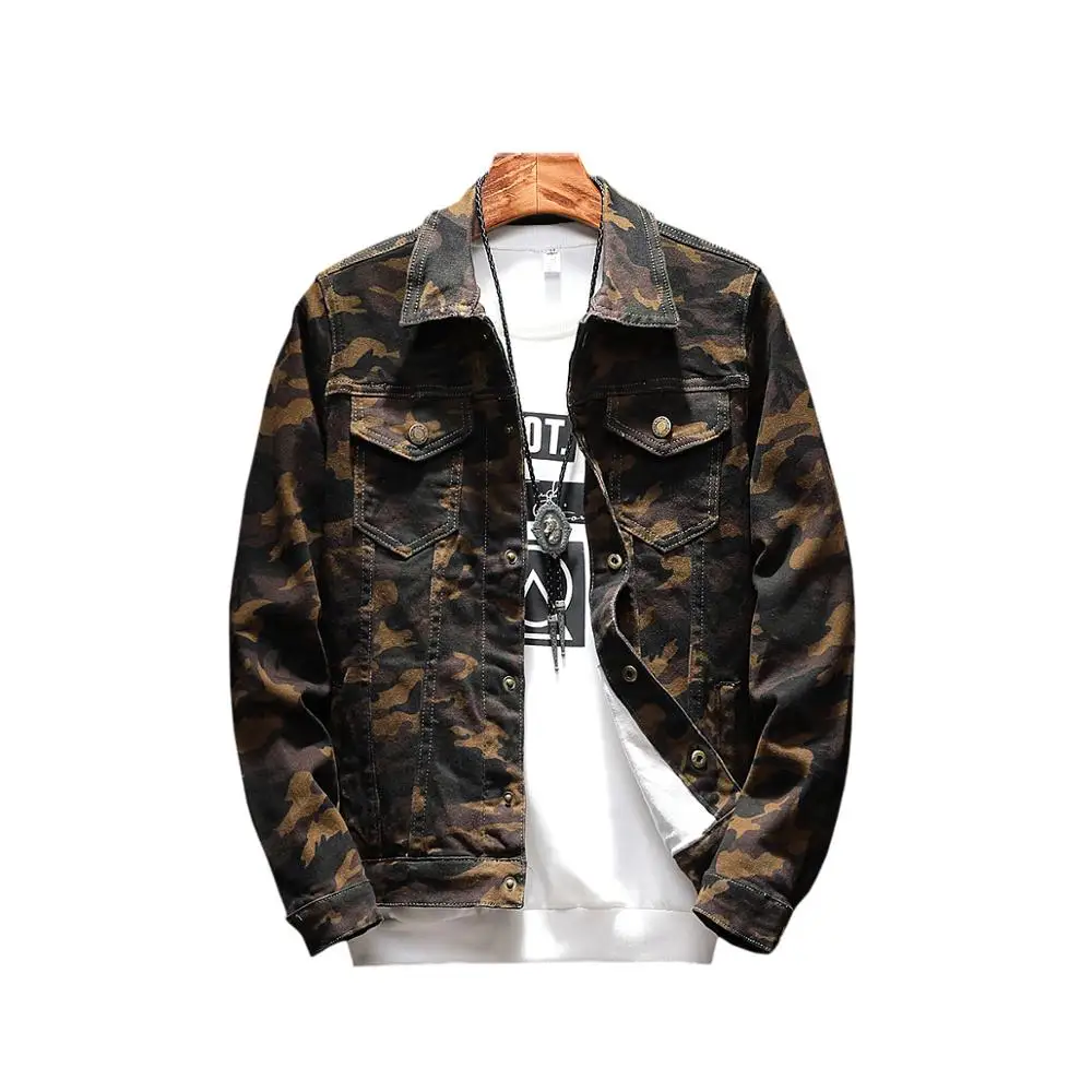 

9102 Plus Size Jean Jacket Denim Jacket Camouflage Denim Jacket, Brown