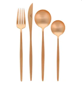 Image of 4 Piece Stainless Steel 18/10 Quality Cutipol GOA Brush Matt Copper Cutlery Set For Wedding