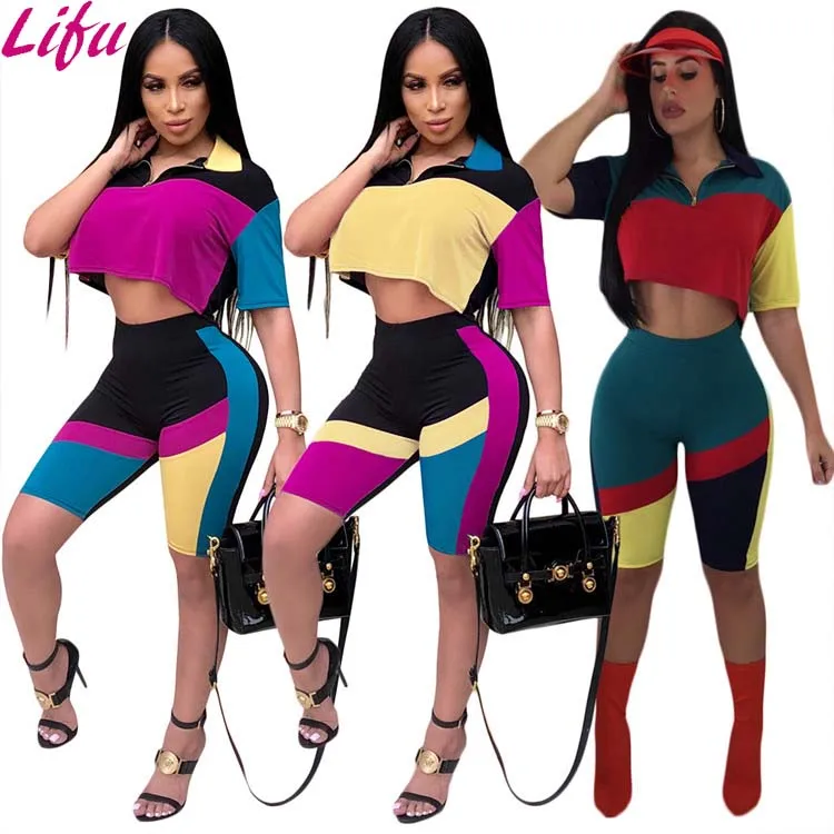 

Lifu Women Plus Size Sexy Club Wear Bodycon Two Piece Set Short Sexy Clothes for Women, Fuchsia/yellow/red